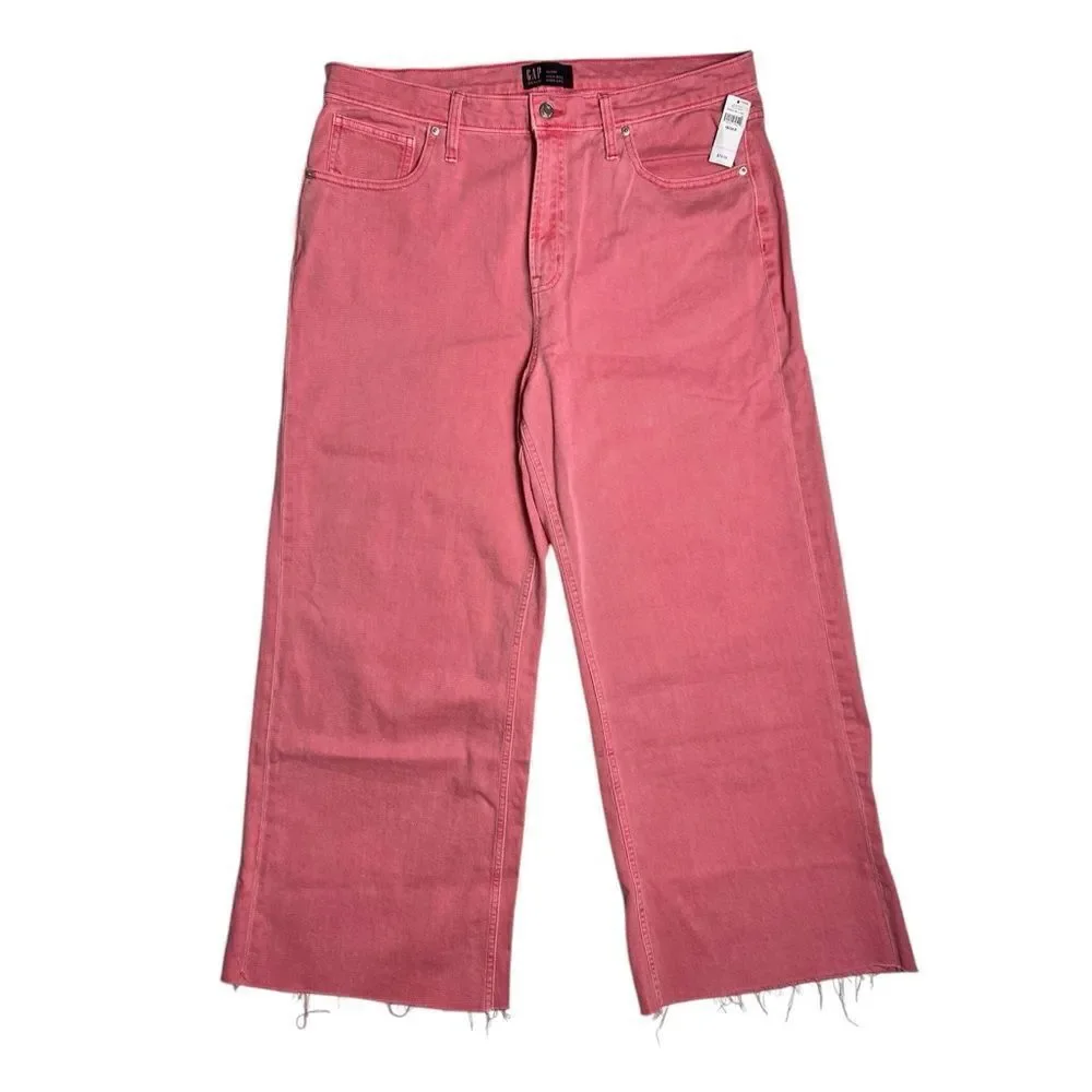 Gap Denim Women’s High Rise Wide Leg Raw Hem Jeans Pink Size 18 34 NWT - Picture 11 of 11